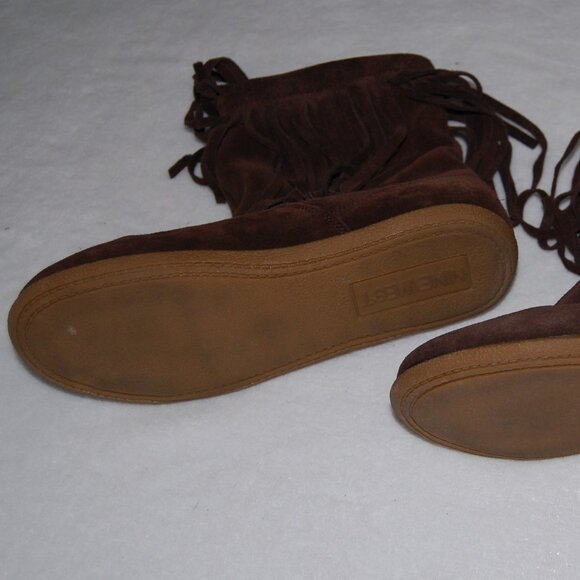 Nine West Genuine Leather Suede Fringe Boots, US 8M, Fur Lined, Chocolate Brown - Picture 9 of 10